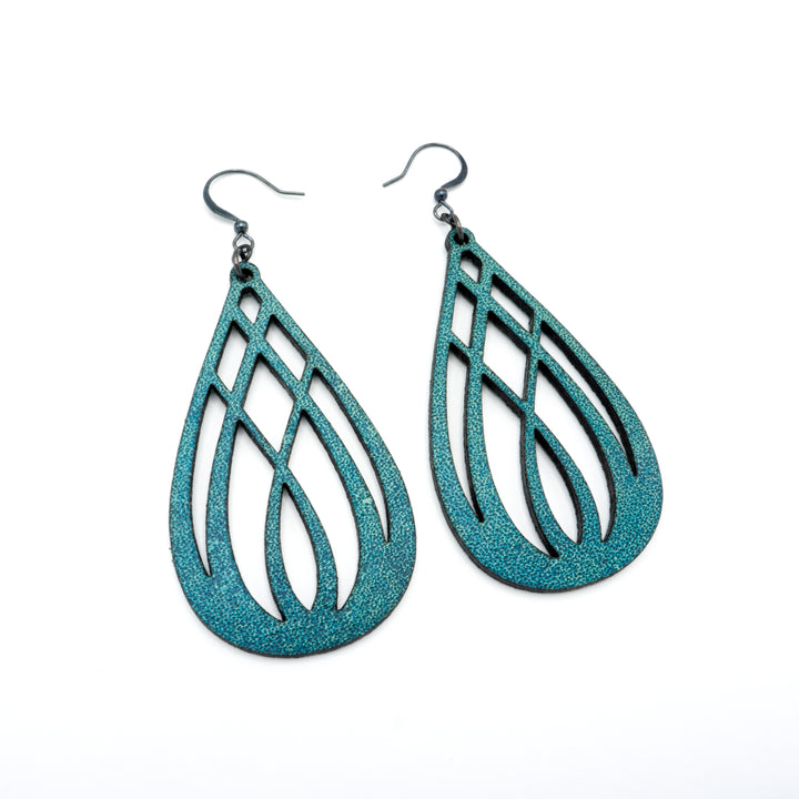 Drop 07 [L] // Leather Earrings - Turquoise - LIGHT RAZOR DESIGN STUDIO