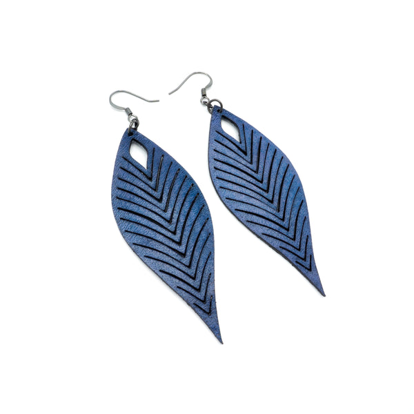 Terrabyte 10 // Leather Earrings - Navy Blue