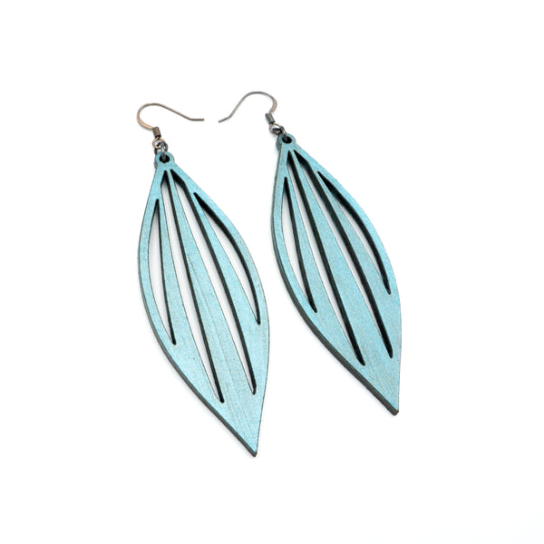 Petal 04 [L] // Leather Earrings - Blue Pearl - LIGHT RAZOR DESIGN STUDIO
