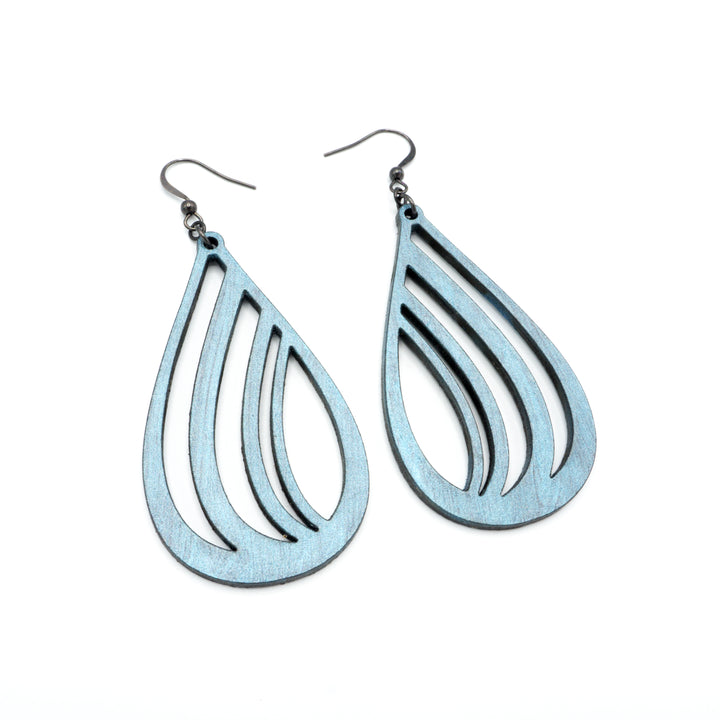 Drop 02 [L] // Leather Earrings - Blue Pearl - LIGHT RAZOR DESIGN STUDIO