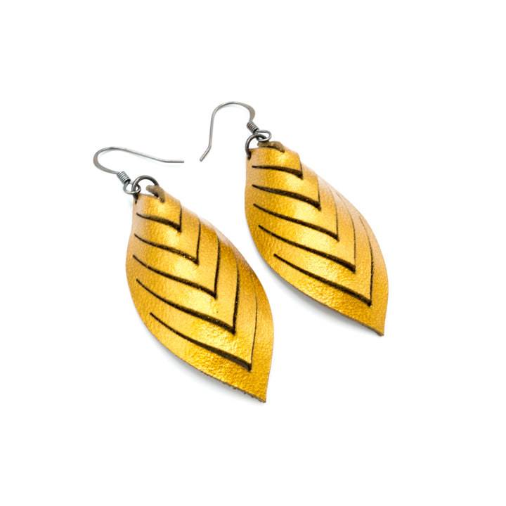 Terrabyte 14 [S] // Leather Earrings - Gold - LIGHT RAZOR DESIGN STUDIO