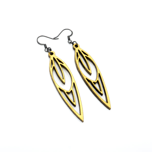 Totem 02 [S] // Leather Earrings - Gold - LIGHT RAZOR DESIGN STUDIO