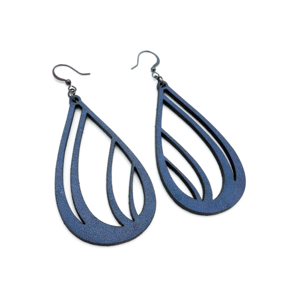 Drop 03 [L] // Leather Earrings - Navy Blue - LIGHT RAZOR DESIGN STUDIO