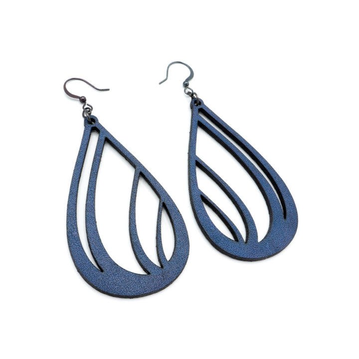 Drop 03 [L] // Leather Earrings - Navy Blue - LIGHT RAZOR DESIGN STUDIO