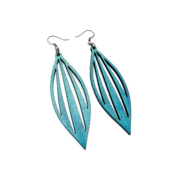 Petal 04 [L] // Leather Earrings - Turquoise - LIGHT RAZOR DESIGN STUDIO