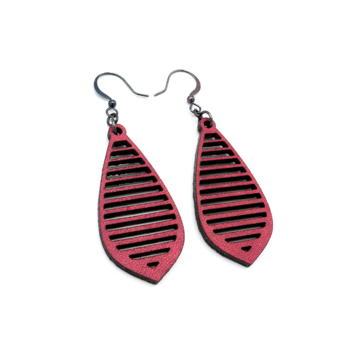 Gem Point 10 [S] // Leather Earrings - Red - LIGHT RAZOR DESIGN STUDIO