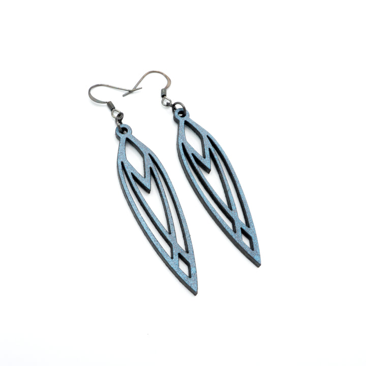 Totem 04 [S] // Leather Earrings - Blue Pearl - LIGHT RAZOR DESIGN STUDIO