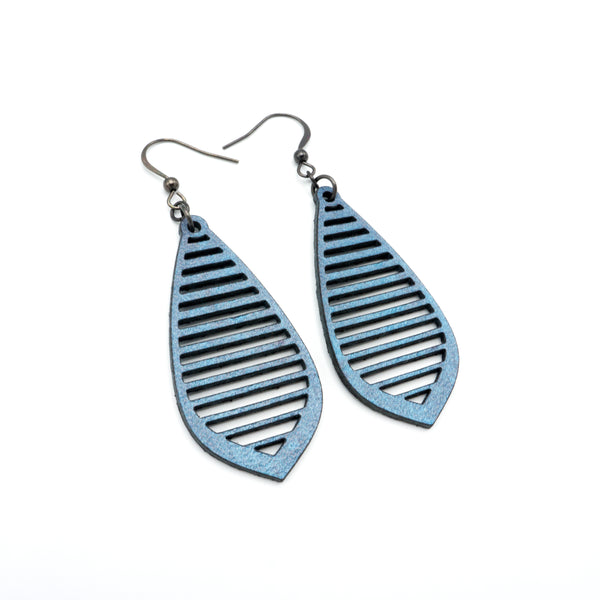 Gem Point 11 [M] // Leather Earrings - Blue Pearl - LIGHT RAZOR DESIGN STUDIO