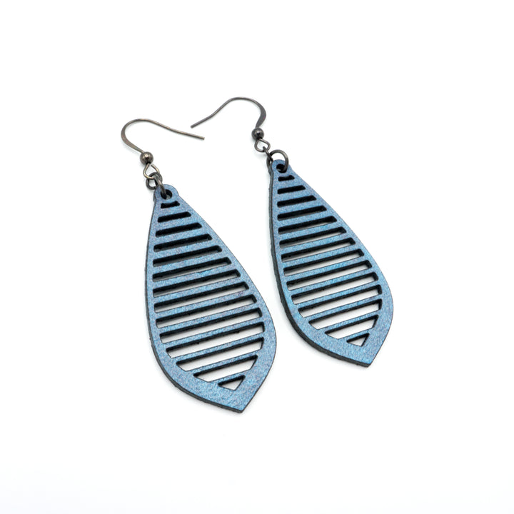 Gem Point 11 [M] // Leather Earrings - Blue Pearl - LIGHT RAZOR DESIGN STUDIO