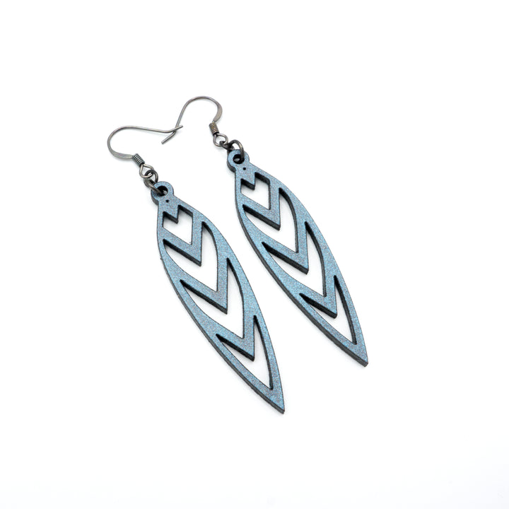 Totem 05 [S] // Leather Earrings - Blue Pearl - LIGHT RAZOR DESIGN STUDIO