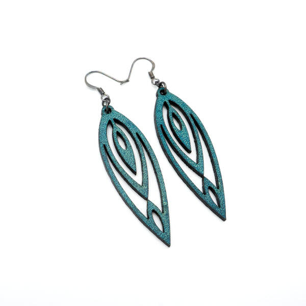 Totem 06 [S] // Leather Earrings - Turquoise - LIGHT RAZOR DESIGN STUDIO