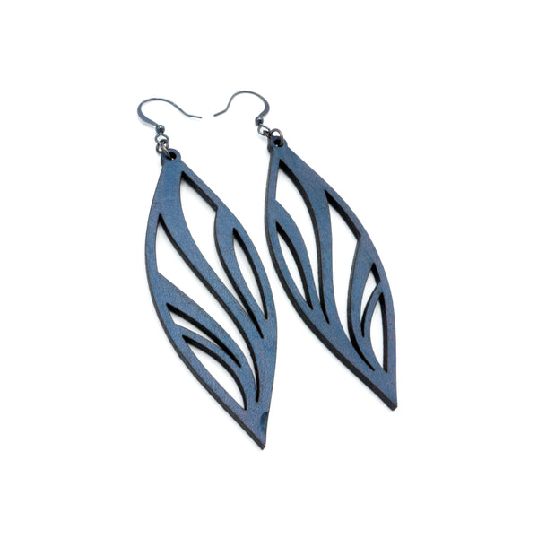 Petal 02 [L] // Leather Earrings - Navy Blue - LIGHT RAZOR DESIGN STUDIO