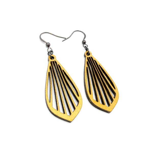 Gem Point 02 [S] // Leather Earrings - Gold - LIGHT RAZOR DESIGN STUDIO
