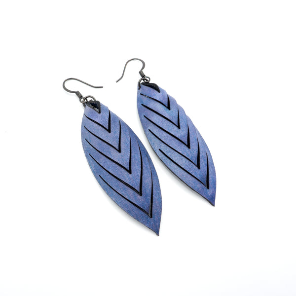 Terrabyte 14 [M] // Leather Earrings - Light Navy Blue - LIGHT RAZOR DESIGN STUDIO