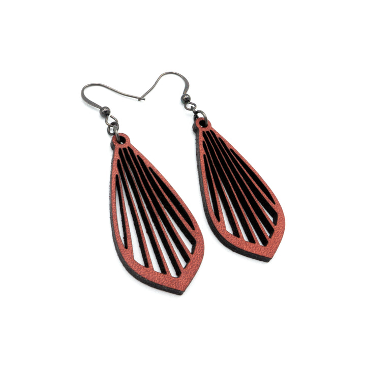 Gem Point 02 [S] // Leather Earrings - Red - LIGHT RAZOR DESIGN STUDIO