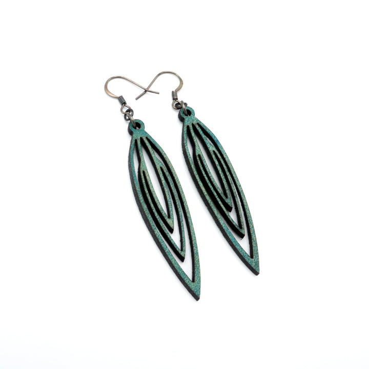 Totem 01 [S] // Leather Earrings - Turquoise - LIGHT RAZOR DESIGN STUDIO