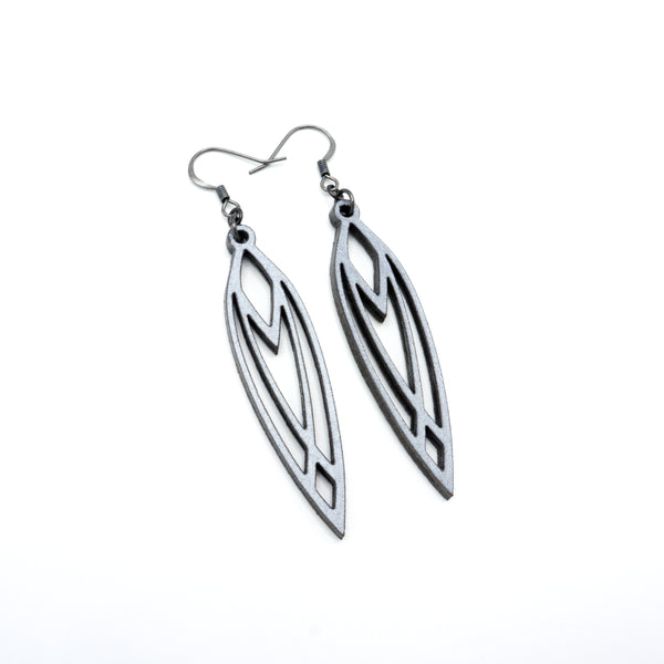 Totem 04 [S] // Leather Earrings - Silver - LIGHT RAZOR DESIGN STUDIO