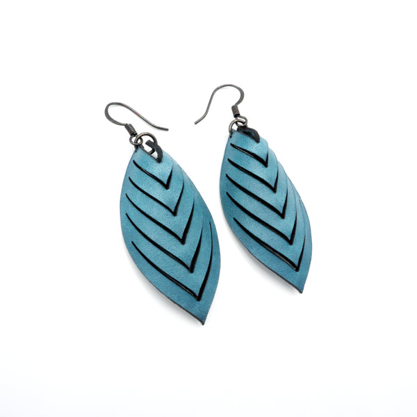 Terrabyte 14 [S] // Leather Earrings - Light Blue - LIGHT RAZOR DESIGN STUDIO