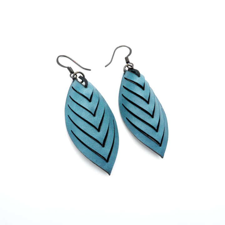 Terrabyte 14 [S] // Leather Earrings - Light Blue - LIGHT RAZOR DESIGN STUDIO