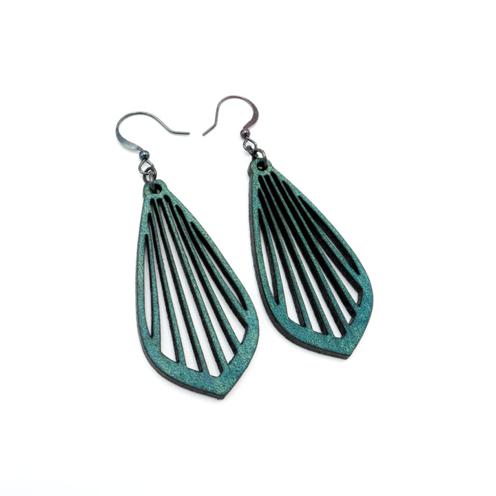 Gem Point 02 [M] // Leather Earrings - Turquoise - LIGHT RAZOR DESIGN STUDIO