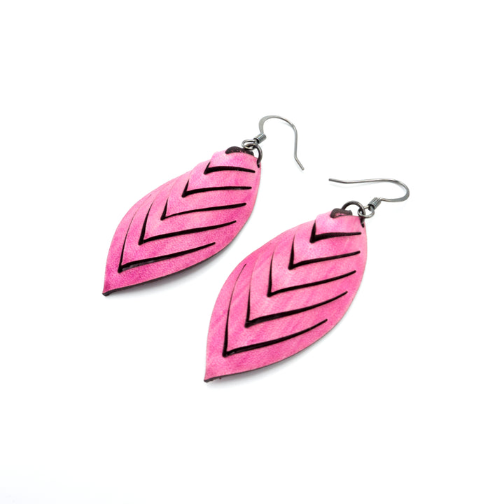 Terrabyte 14 [S] // Leather Earrings - Light Fuchsia - LIGHT RAZOR DESIGN STUDIO