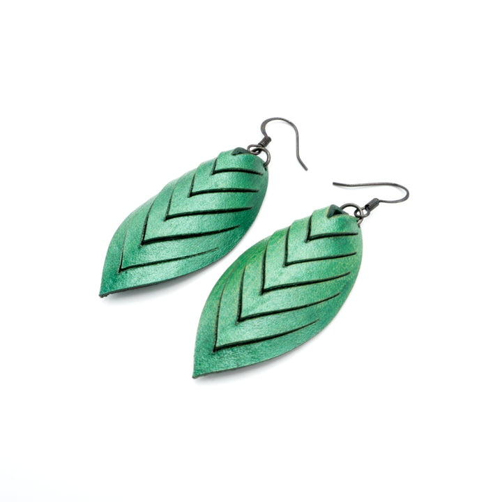 Terrabyte 14 [S] // Leather Earrings - Green Pearl - LIGHT RAZOR DESIGN STUDIO