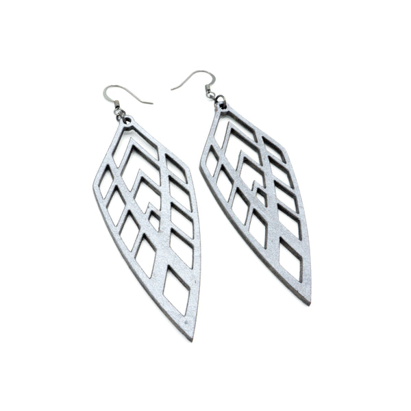 Arrowhead 02 [L] // Leather Earrings - Silver - LIGHT RAZOR DESIGN STUDIO