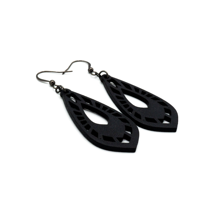 Gem Point 05 [M] // Leather Earrings - Black - LIGHT RAZOR DESIGN STUDIO