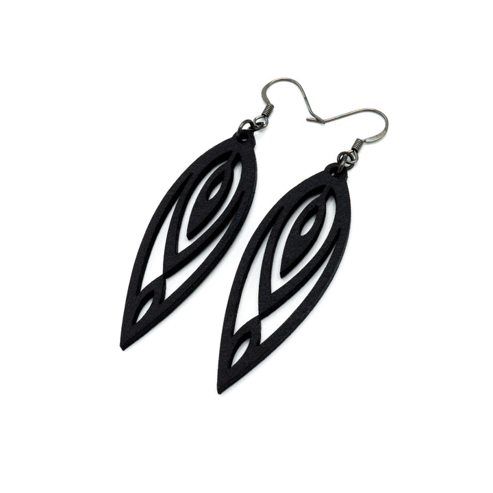 Totem 06 [S] // Leather Earrings - Black - LIGHT RAZOR DESIGN STUDIO