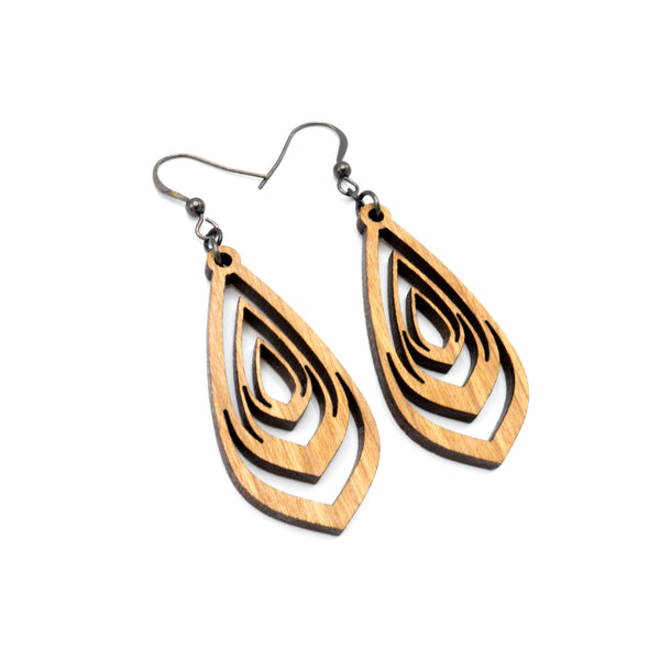 Gem Point 07 [S] // Wood Earrings - Cherry - LIGHT RAZOR DESIGN STUDIO