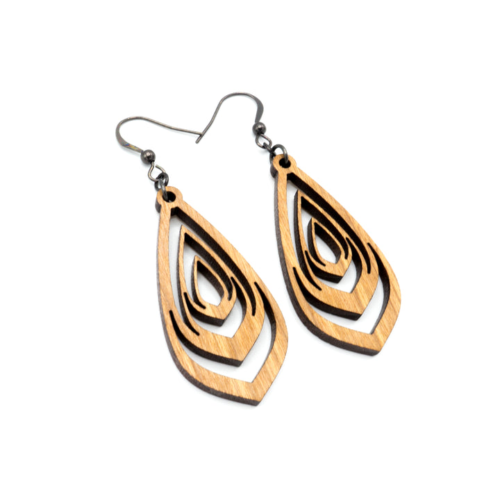 Gem Point 07 [S] // Wood Earrings - Cherry - LIGHT RAZOR DESIGN STUDIO