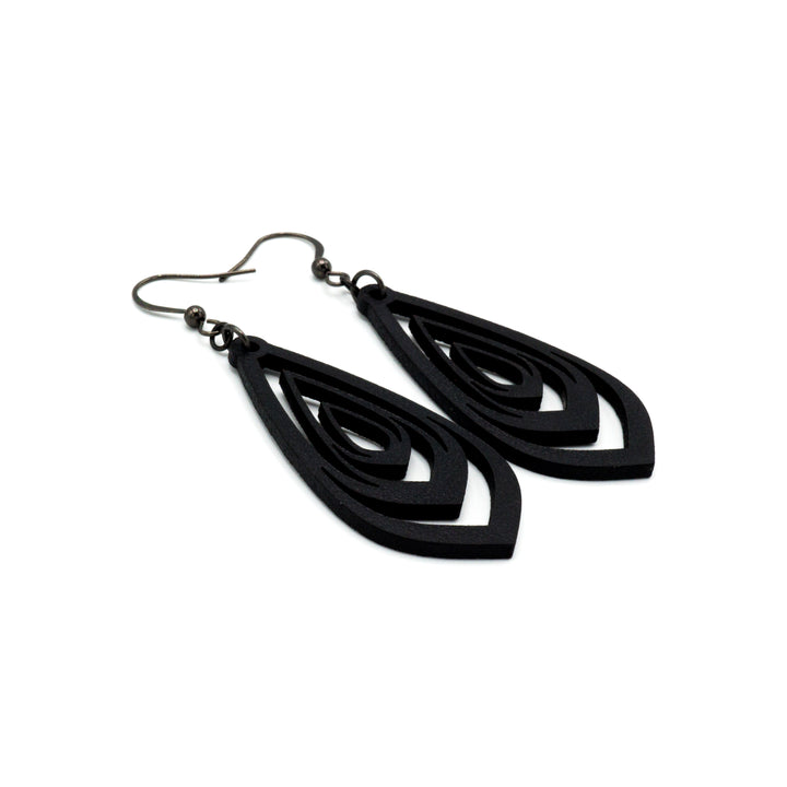 Gem Point 07 [M] // Leather Earrings - Black - LIGHT RAZOR DESIGN STUDIO