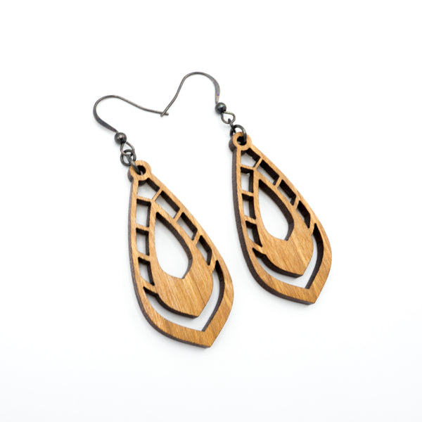 Gem Point 04 [S] // Wood Earrings - Cherry - LIGHT RAZOR DESIGN STUDIO