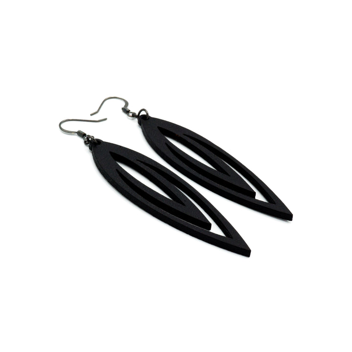 Totem 07 [L] // Leather Earrings - Black - LIGHT RAZOR DESIGN STUDIO