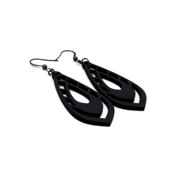 Gem Point 04 [M] // Leather Earrings - Black - LIGHT RAZOR DESIGN STUDIO