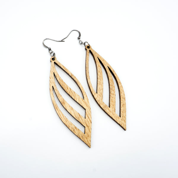 Petal 01 [L] // Wood Earrings - Mahogany