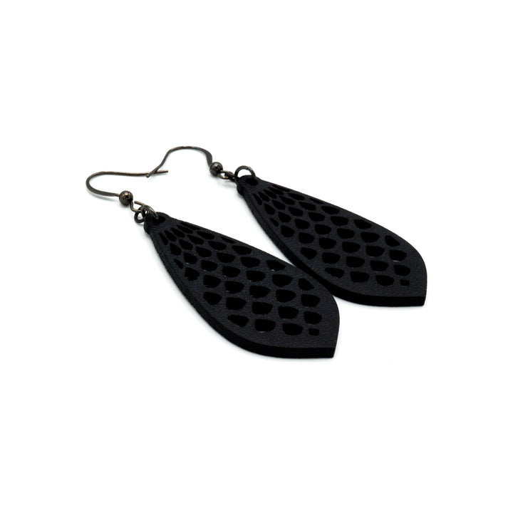 Gem Point 01 [M] // Leather Earrings  - Black - LIGHT RAZOR DESIGN STUDIO