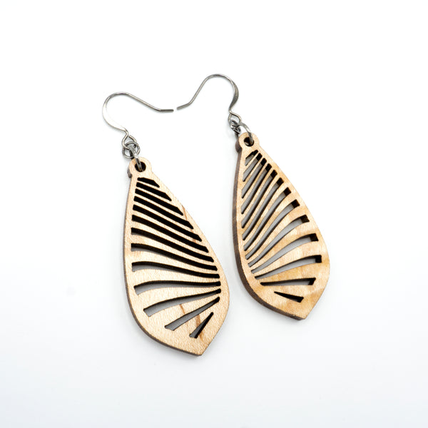 Gem Point 09 [S] // Wood Earrings - Curly Maple - LIGHT RAZOR DESIGN STUDIO