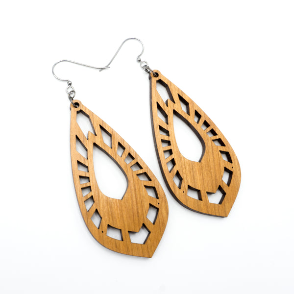Gem Point 05 [L] // Wood Earrings - Cherry - LIGHT RAZOR DESIGN STUDIO