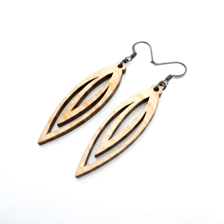 Totem 07 [S] // Wood Earrings - Curly Maple - LIGHT RAZOR DESIGN STUDIO