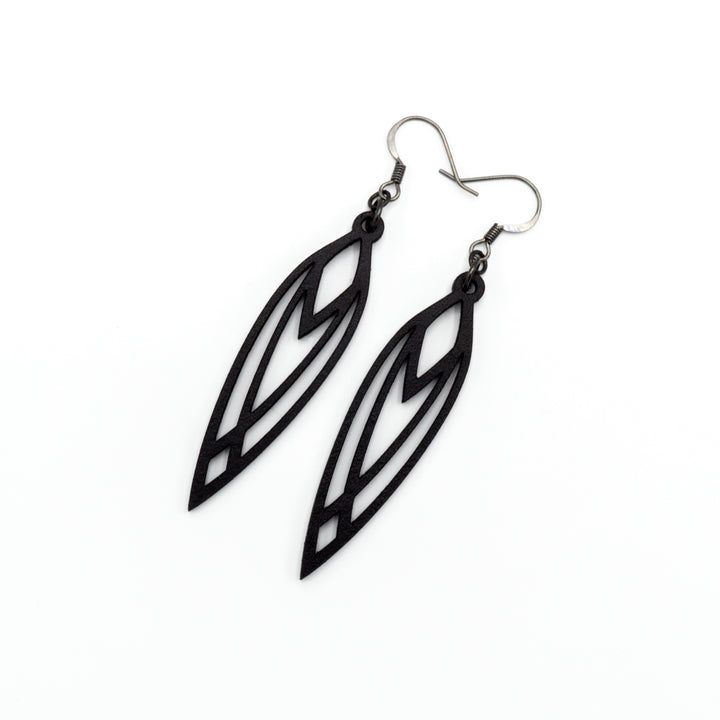 Totem 04 [S] // Leather Earrings - Black - LIGHT RAZOR DESIGN STUDIO