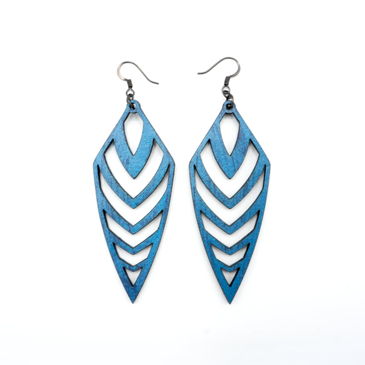 Arrowhead 03 [L] // Leather Earrings - Blue Pearl - LIGHT RAZOR DESIGN STUDIO