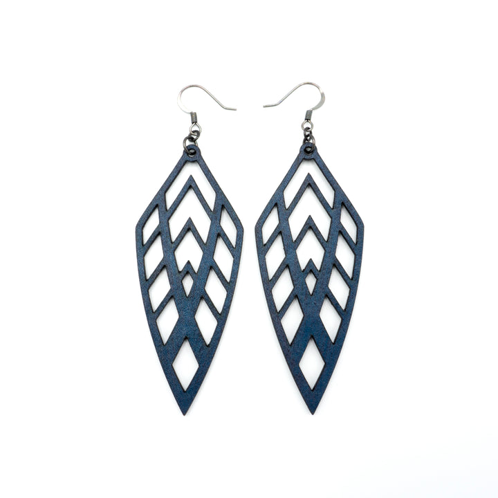 Arrowhead 02 [L] // Leather Earrings - Navy Blue - LIGHT RAZOR DESIGN STUDIO