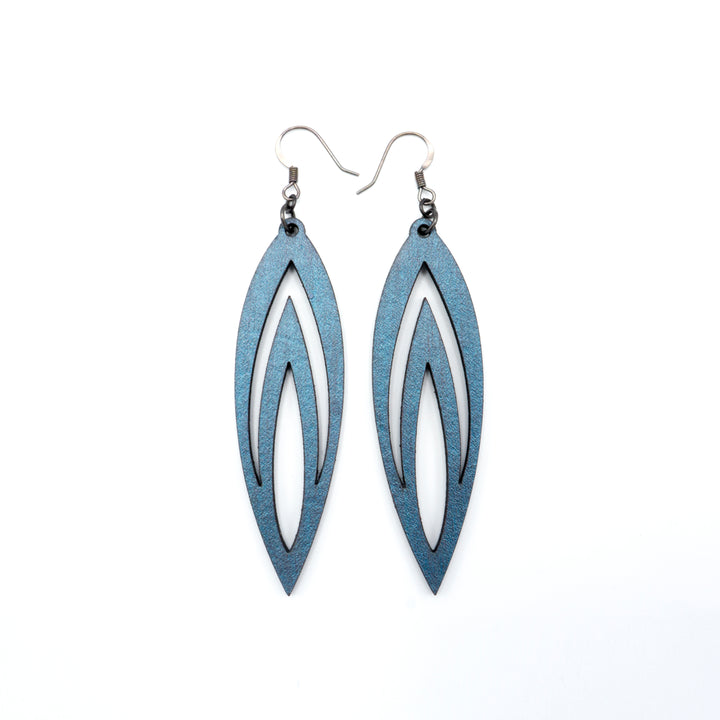 Totem 08 [L] // Leather Earrings - Blue Pearl - LIGHT RAZOR DESIGN STUDIO