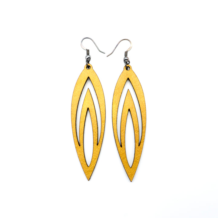 Totem 08 [L] // Leather Earrings - Gold - LIGHT RAZOR DESIGN STUDIO