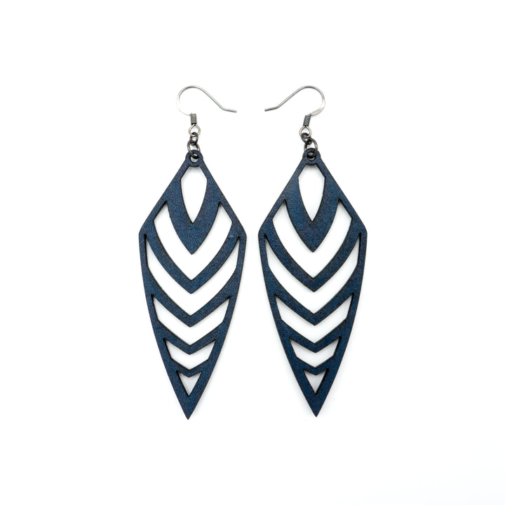 Arrowhead 03 [L] // Leather Earrings - Navy Blue - LIGHT RAZOR DESIGN STUDIO