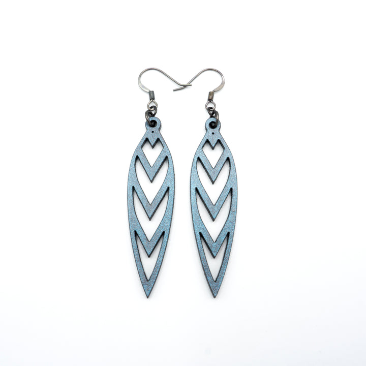 Totem 05 [S] // Leather Earrings - Blue Pearl - LIGHT RAZOR DESIGN STUDIO