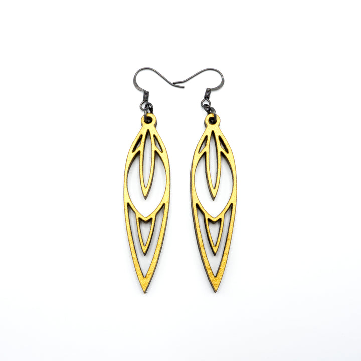 Totem 02 [S] // Leather Earrings - Gold - LIGHT RAZOR DESIGN STUDIO