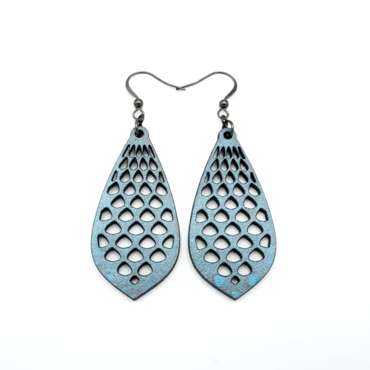 Gem Point 01 [M] // Leather Earrings - Blue Pearl - LIGHT RAZOR DESIGN STUDIO