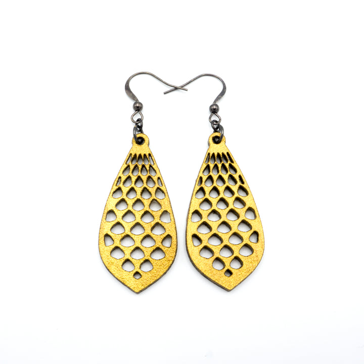 Gem Point 01 [S] // Leather Earrings - Gold - LIGHT RAZOR DESIGN STUDIO